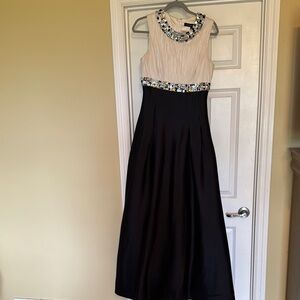 Carmen Marc Valvo Black and Cream Embellished A-line Prom Gown